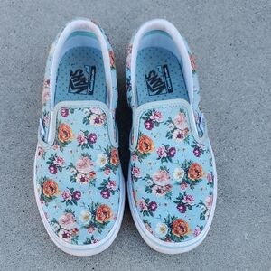 Vans Kids Floral Slip-On Sneakers - Light Blue and Multicolor